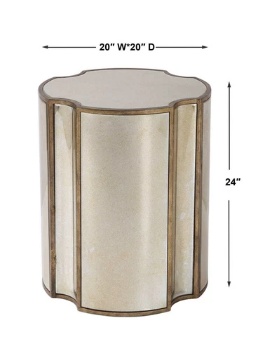 HARLOW MID CENTURY MODERN ANTIQUED CURVED MIRROR & METAL END ACCENT TABLE  24888 - Picture 4 of 4