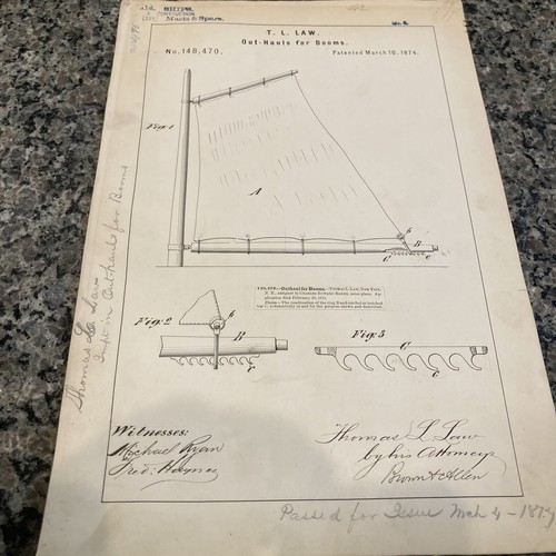 1874 ORIGINAL PATENTZEICHNUNG - Schiffe Segelboote - Bild 2 von 6