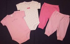 NWT Carter's Infant Girl's 4 Pc. Pink Lot - 2 Bodysuits  2 Pairs Pants, 6 Mos.