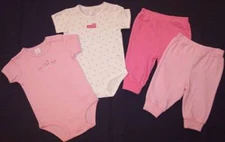 NWT Carter's Infant Girl's 4 Pc. Pink Lot - 2 Bodysuits & 2 Pairs Pants, 6 Mos.