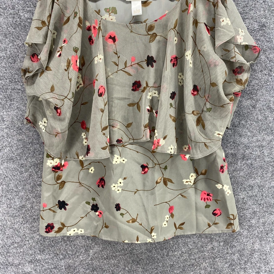Blusa Renacimiento Mujer L Grande Gris Floral Cuello Redondo En Capas Manga Corta Foto 4 de 4