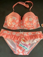    Ladies Orange Shell Print Floozie Frost French Bikini Size 14 Bottoms 34E Top