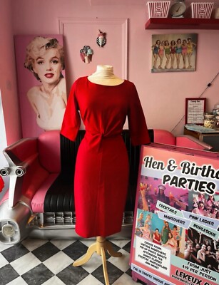 Red pencil dress pinup vintage bodycon snatched wiggle UK