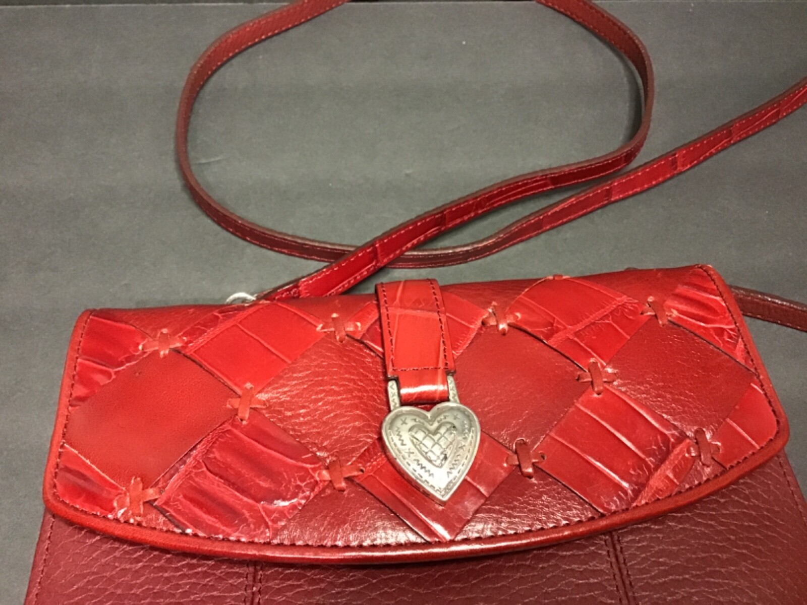 BRIGHTON-BURGANDY/RED LEATHER w/PATCHWORK TOP CRO… - image 4