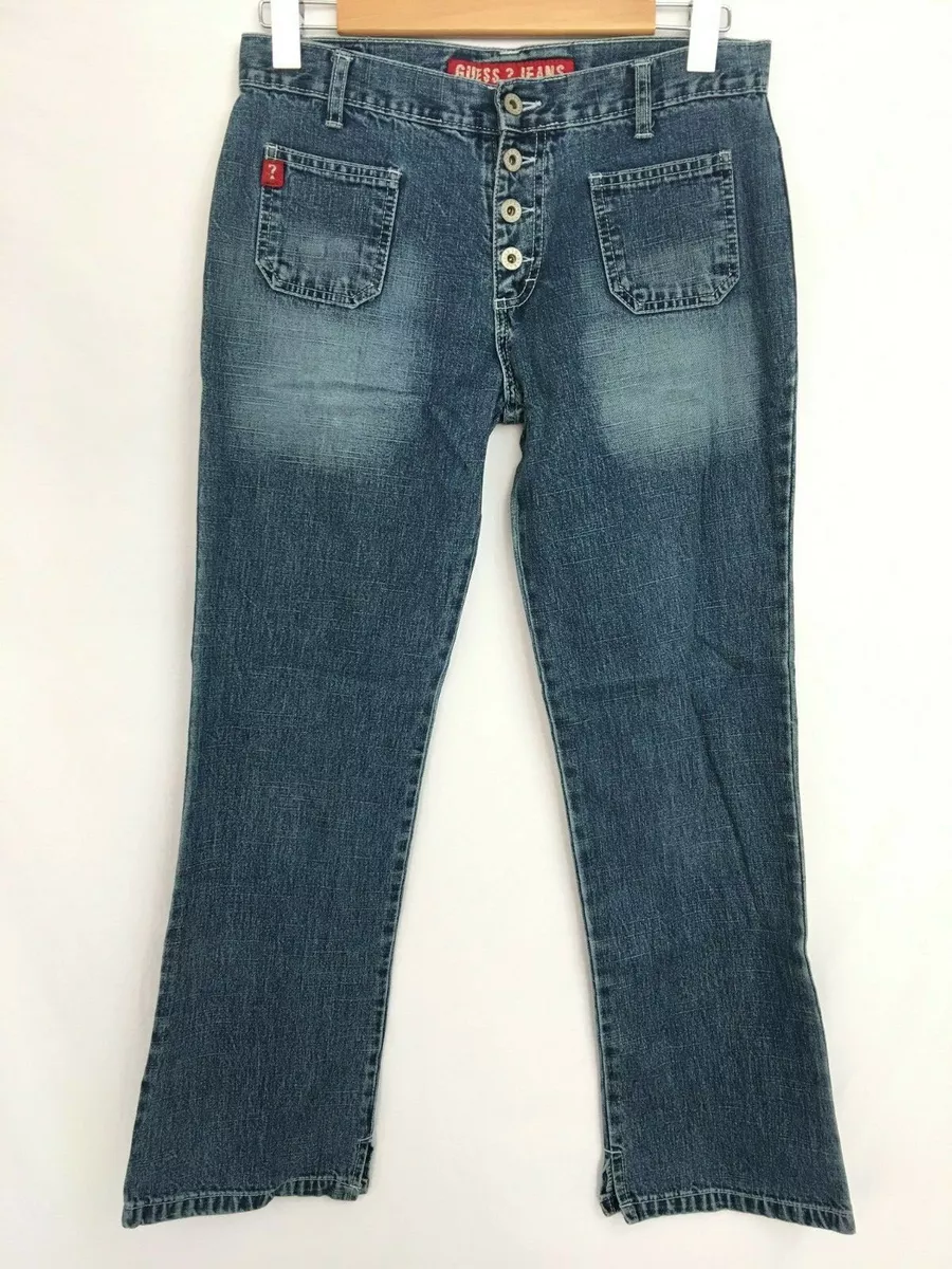 Womans Jeans Guess USA Blue Jeans Size 28 Square Angle Pockets Split Bottoms Vtg