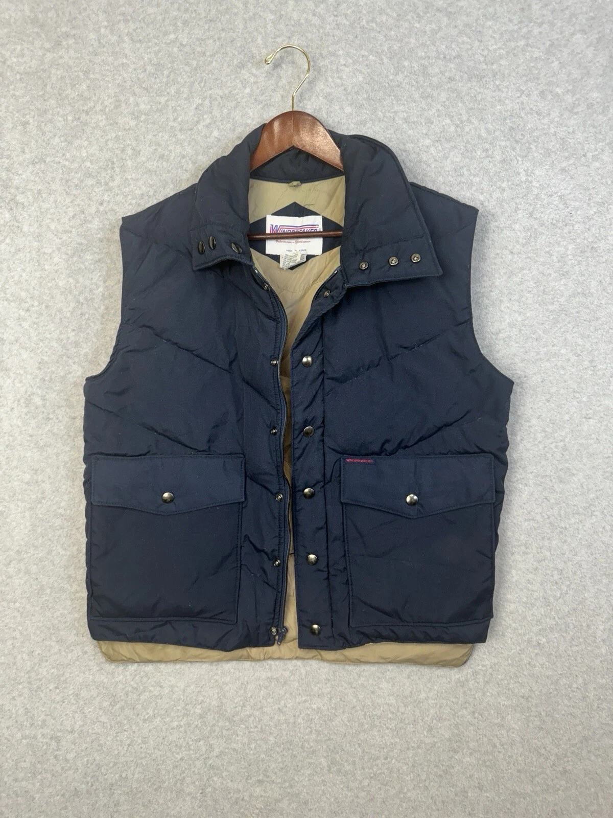 Vintage Windbreaker Outerwear Goose Down Puffer Vest Blue Men's Sz M 80-90’s