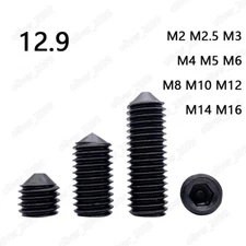 Black 12.9 Steel Hex Socket Set Screws Cone Point Grub Screws DIN914 M2-M16