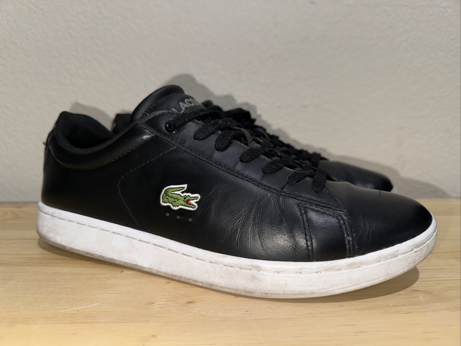 Lacoste Carnaby Men's Sz 7 Black Leather Sneakers Shoes
