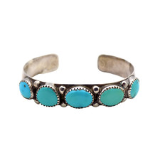 Sterling Silver 5.5" Turquoise 5 Stone Cuff 10.3MM Bracelet 21.4Gr 1448