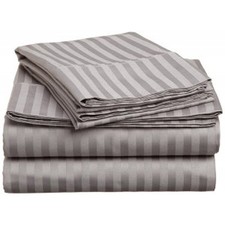 PCT Fine Linens 1000 Thread Count Egyptian Cotton Sheets Dobby Stripe Full Gray