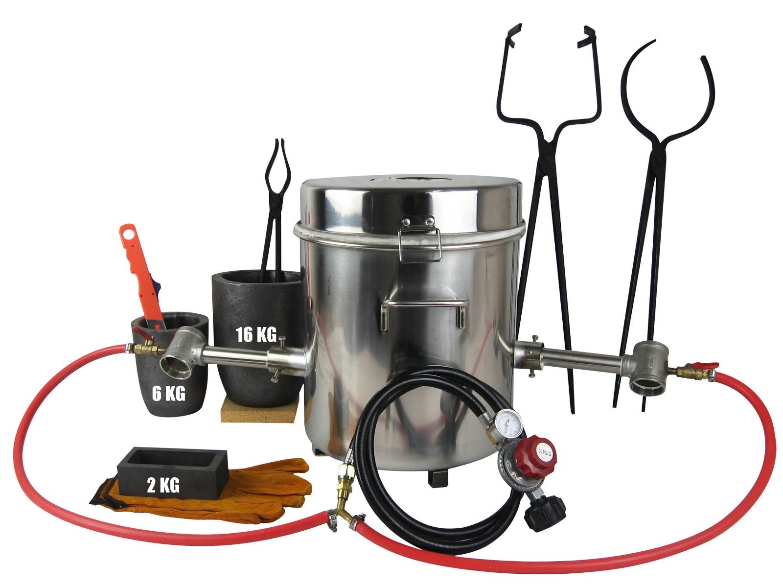 16 KG Gas Metal Melting Furnace Kit Foundry Copper Crucible Tongs Gas Forge