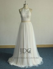 Floral Halter Neck Lace Corset Wedding Dress Custom Made 32-60 Summer Garden