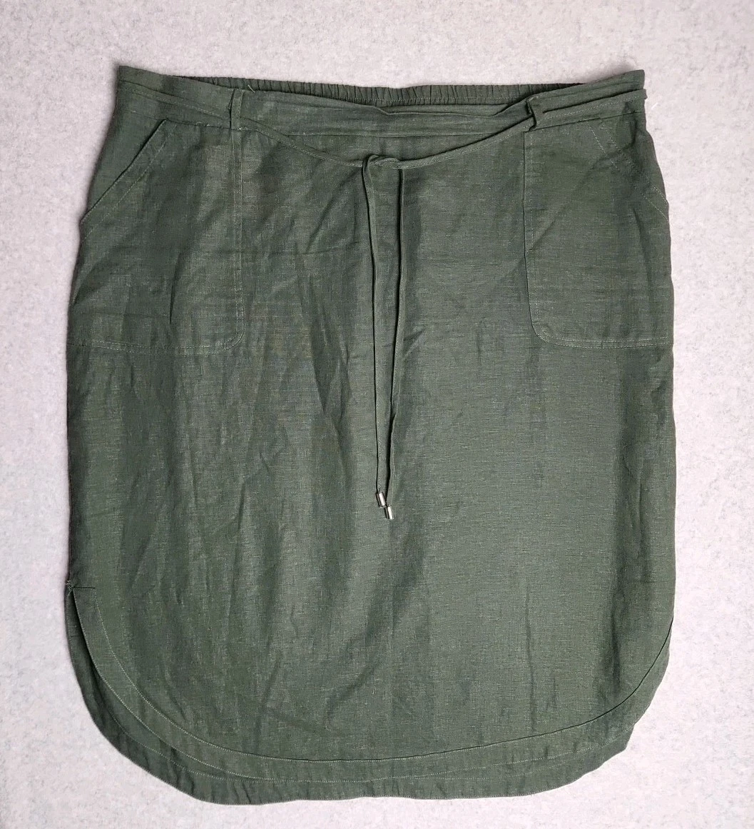 Katies Linen Blend Green Skirt With Pockets Size AU 18 US 14