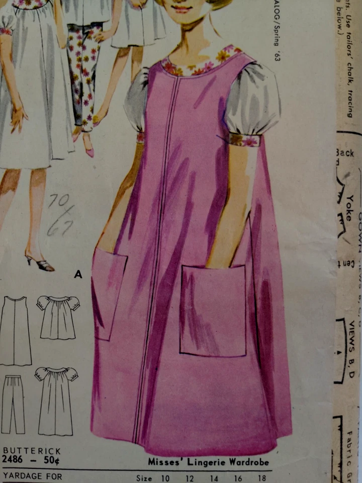 Lingerie Smock Dress Pajamas 14 Butterick 2486 Sewing Pattern VTG NO ENVELOPE - Image 2 of 4