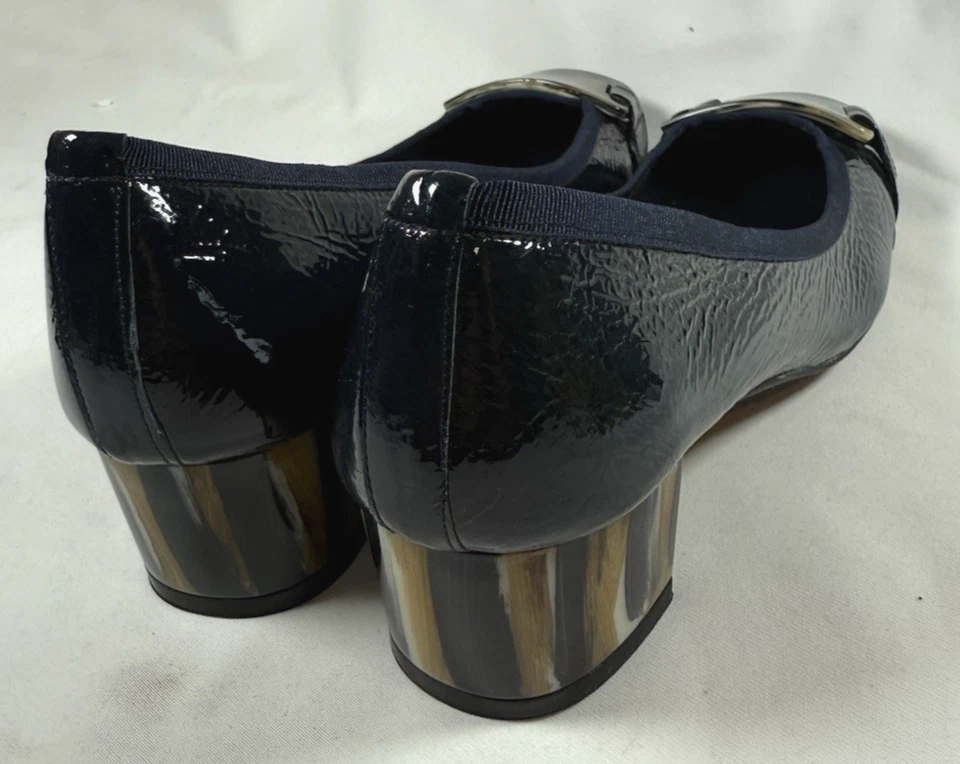 Zapatos de tacón alto de charol real azul marino profundo SUELA FRANCESA NY, talla 8,5 Foto 4 de 4