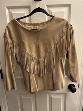 Pioneer Wear Suede Leather Fringe Jacket Top Side Zip Western Ladies SZ 12