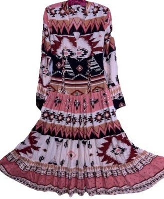 Z And L Dress S Aztec Cactus Teepees Western Rodeo Southwest Hippie Tiered Midi
