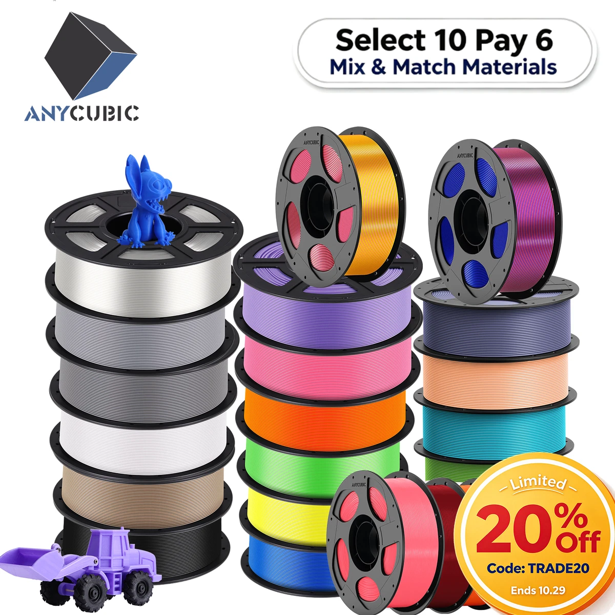 【Add 10 Pay 6】ANYCUBIC 1KG 1.75mm 3D Printer Filament PLA/PETG/High Speed Lot