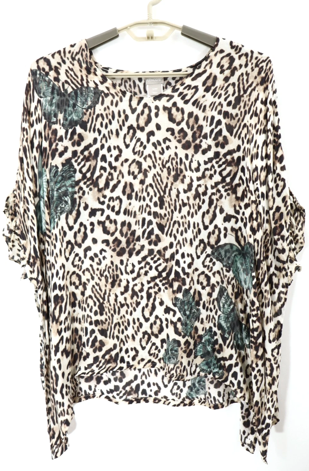 CHICO'S Women's Thin 100% Rayon Poncho Animal Butterfly Multicolor Size S M