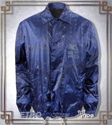 ETRO Men's Blue Lightweight Paisley Logo Lined Snap-Up Overshirt Jacket $1095