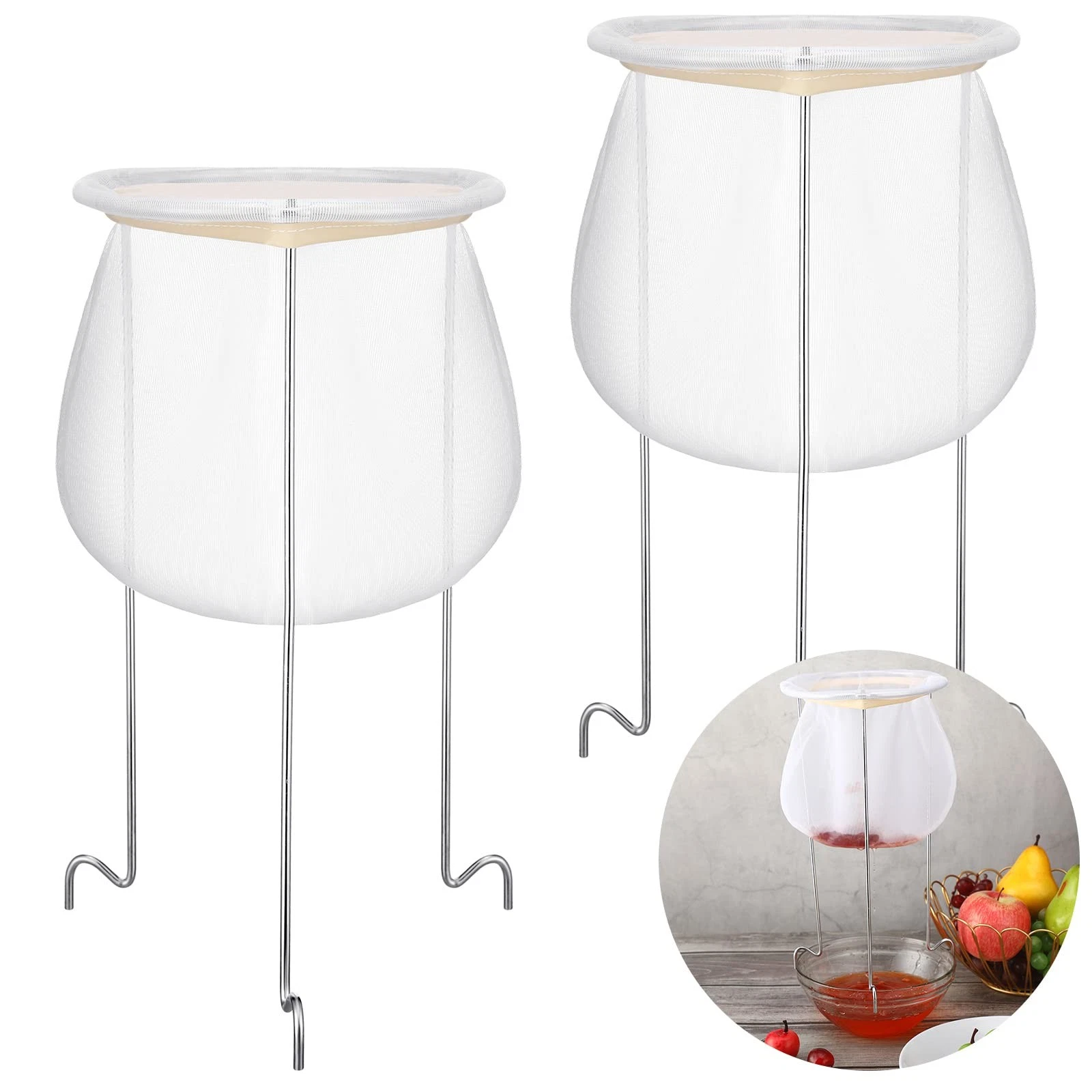 2 Pack White Silver Jelly Strainer Stand With Bag Reusable Filter Bags