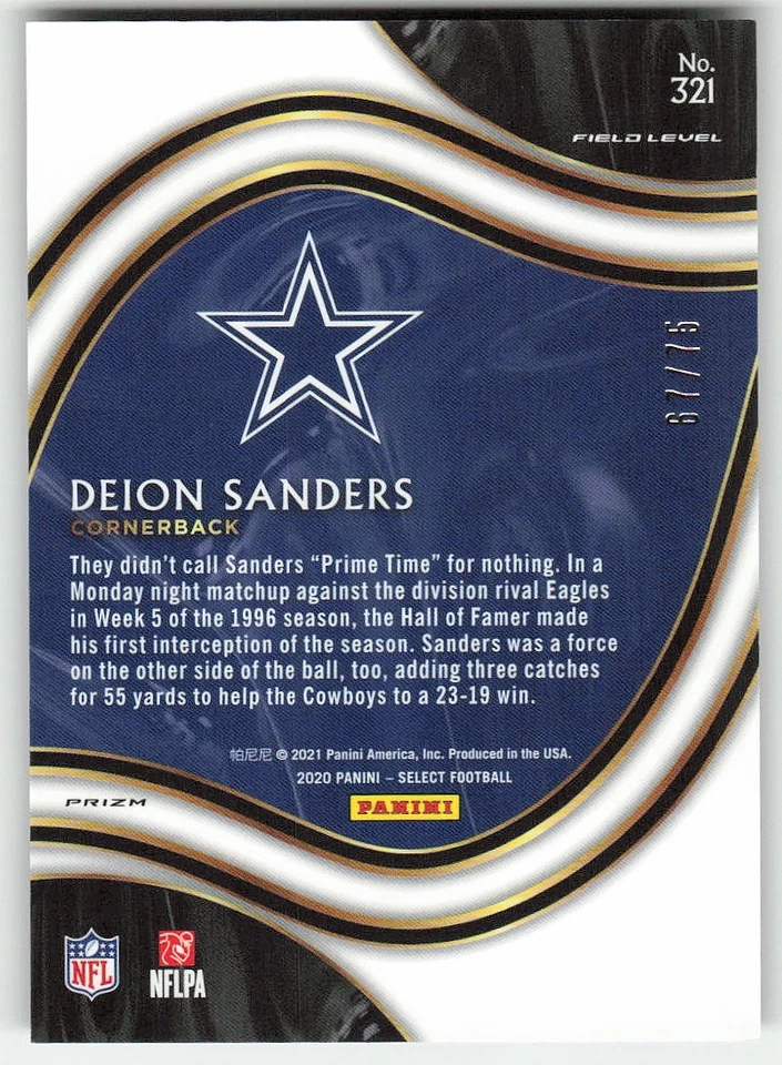 2020 Panini Select #321 Deion Sanders FOOTBALL Dallas Cowboys - Image 2 of 2