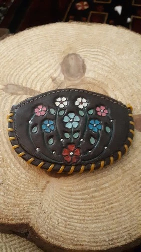 Vintage Mexico Artisan Hand Tooled Leather Flower Power Hippie Change Purse