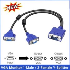 1 PC to 2 Way VGA SVGA Monitor Y Splitter Cable Lead 15Pin Male Female LCD TFT