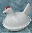 Reserved for spell42_Set of 2 Vintage Milk Glass Hen on Nest Trinket Dish 4"