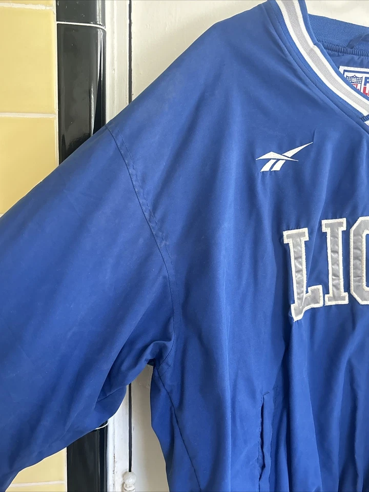 Vintage 90s Reebok Pro Line NFL Detroit Lions Jacket V-neck Pullover Blue Large - Image 3 of 4