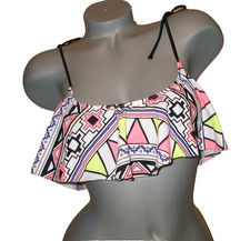 NWT Victoria Secret PINK XS Geometric Flounce Bandeau Bikini Top