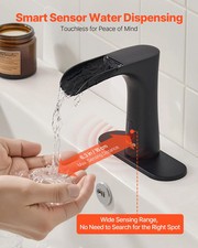 Touchless Bathroom Sink Faucet, Automatic Motion Sensor Waterfall Restroom Toile