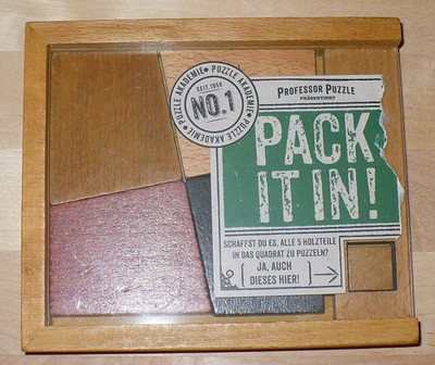 Puzzle Akademie, Professor Puzzle, Holzpuzzlebox, 5 Puzzleteile, Pack it in!