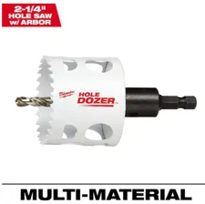 Milwaukee 49-56-9680 2-1/4" HOLE DOZER Bi-Metal Hole Saw w/ Arbor & Pilot Bit