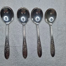National Silver Co A1 Rose And Leaf silverware lot of 4 Soup Spoons