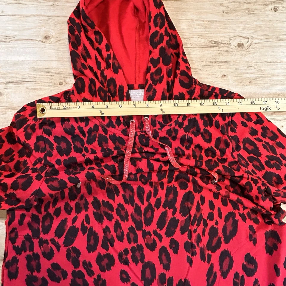 Chico’s Zenergy Red Leopard Hoodie Women’s Size 1 (8/10) Cotton Blend Pullover - Image 4 of 4