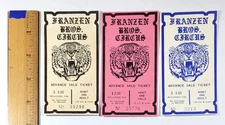 Franzen Bros Circus Lot of 3 Tiger Advance Sale Tickets