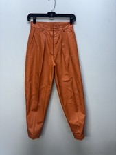 Vtg Y2K 90s Chia 26x25 High Waist Orange 100 Leather Pleated Biker Taper Pants
