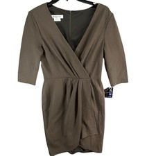 Kay Unger Dress Womens 10 Evening Collection V Neck 3/4 Sleeve Ruched Party NEW