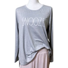 Rae Dunn Pajama Lounge Set SNOOZE Grey Pink Stretch Knit Jogger Pants L/S Top
