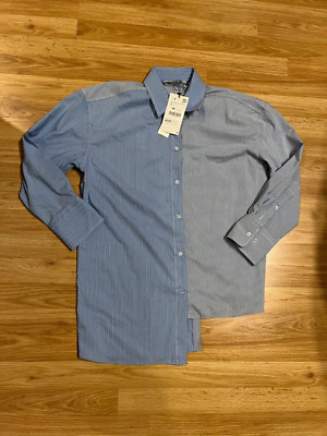 NWT Small Zara Blue Striped Asymmetrical Dress Shirt Button Up