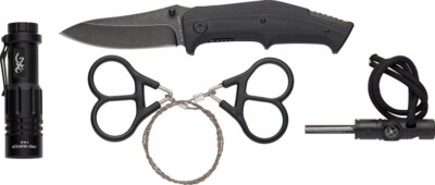 Browning Outdoorsman Survival A/O Black Knife Wire Saw Fire Starter Combo 0288