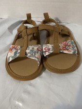 New Old Navy Girls Infant Baby Size 18 24 Months Sandals Floral Faux Leather Tan