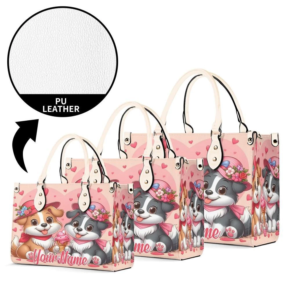 Personalized Cute Dog Valentine Day Luxury Women PU Leather Handbag, Valentine