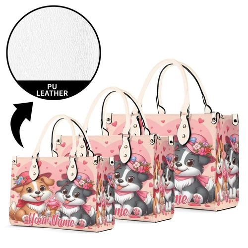 Personalized Cute Dog Valentine Day Luxury Women PU Leather Handbag, Valentine
