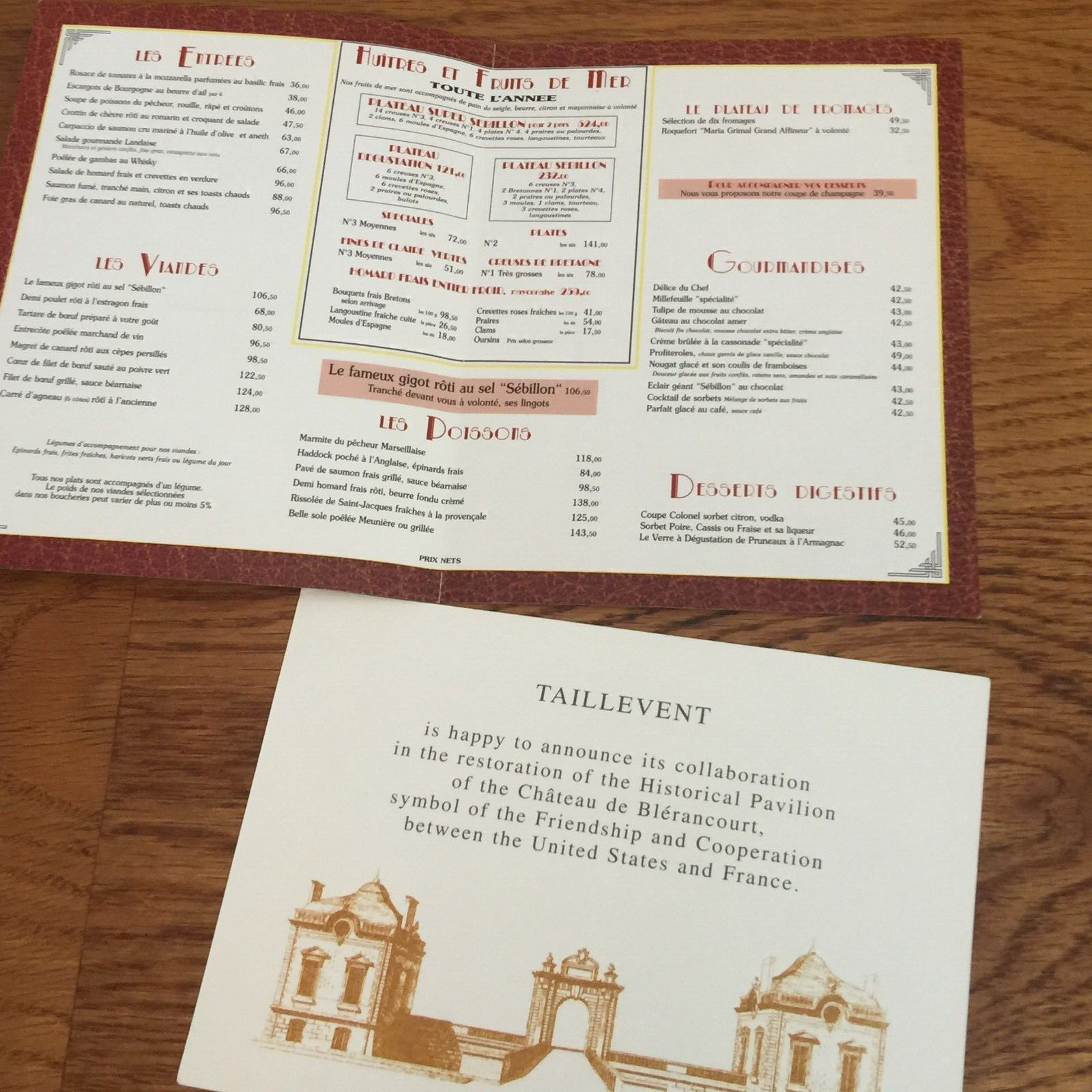 PARIS FRANCE RITZ RESTAURANT BROCHURE MENU RECEIPT TAILLEVENT JULES VERNE 1997