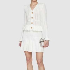 Spring Womens Long Sleeve Knitted V Neck Mid Long Dresses Slim Fit Hollow Out sz