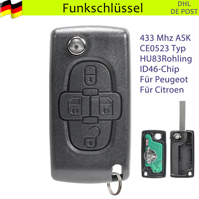 433MHz Funk Schlüssel 4Tasten ID46 Für Peugeot 1007 807 Citroen C8 CE0523 HU83