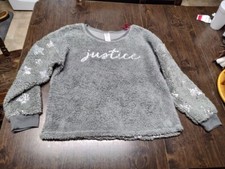 NWT Justice Gray With Stars Sherpa Sleep Top Size Girl s XL 16/18