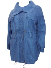 Ladies Linen Blend Shawl Collar Denim Coat Jacket By Ellos Sizes 12 - 16